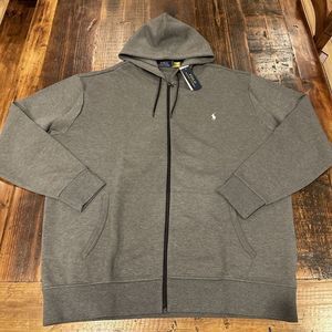 Polo Ralph Lauren Mens Big Tall Double Knit Full Zip Hoodie Sweatshirt Grey